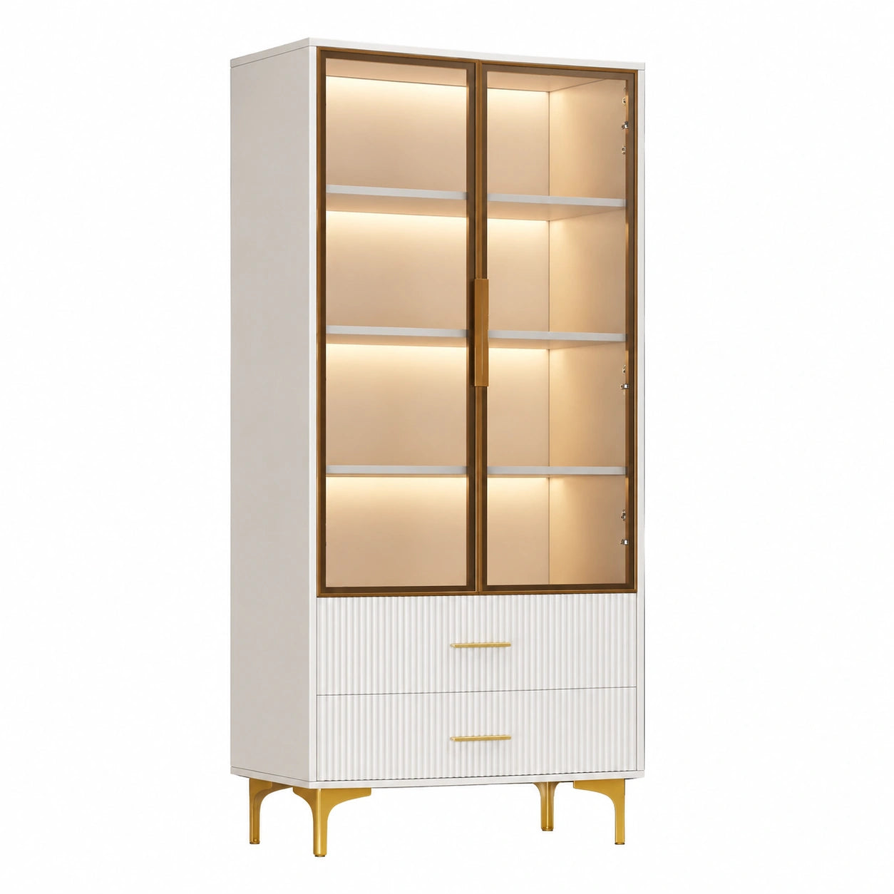 Armoire, avec rangement, avec tiroirs, avec portes, en verre, coloris blanc, pour la chambre