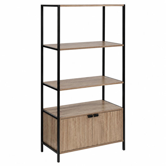Bureau, avec étagères, en chêne et métal, coloris noir, 68 x 35 x 176 cm, pour l’espace de travail