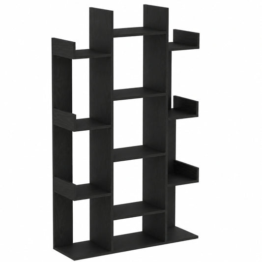Bureau, en chêne, avec rangement, avec étagères, coloris noir, 86 x 25,5 x 140 cm, pour l’espace de travail