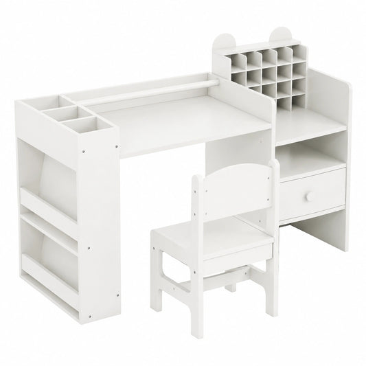Bureau, avec tiroirs, avec étagères, coloris blanc, pour l’espace de travail