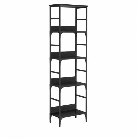 Bureau, modulable, avec rangement, avec étagères, en chêne, coloris noir, 50 x 33 x 188,5 cm, pour l’espace de travail