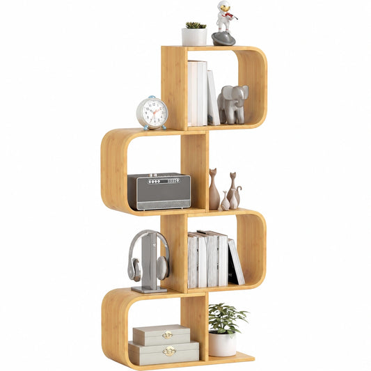 Bibliothèque, avec rangement, avec étagères, en bambou, coloris naturel, pour le salon ou le bureau