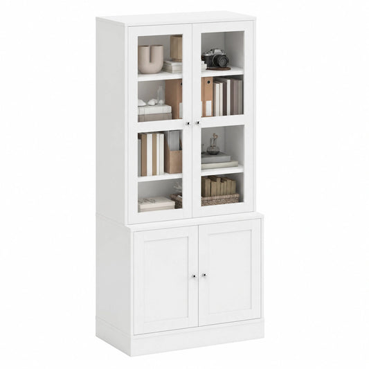 Bureau, réglable, avec rangement, avec étagères, en verre trempé, 76 x 40 x 178,5 cm, coloris blanc, pour l’espace de travail