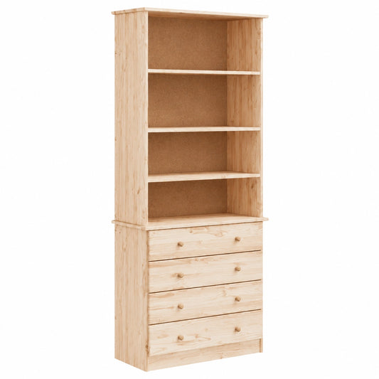 Bibliothèque, avec tiroirs, en bois massif, 77 x 35 x 186,5 cm, pour le salon ou le bureau