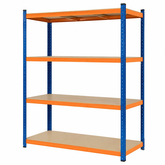 Table, avec rangement, avec étagères, en métal, 200 x 180 x 60 cm, coloris bleu et orange, pour les espaces de vie