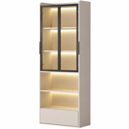 Bureau, avec rangement, avec tiroirs, avec étagères, en verre, coloris blanc, pour l’espace de travail