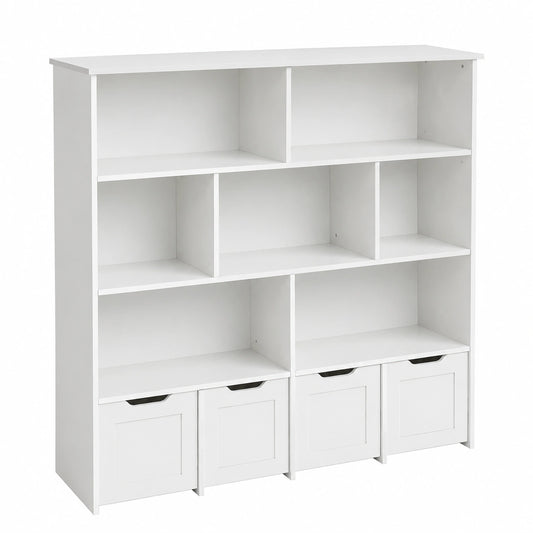 Bibliothèque, avec rangement, avec tiroirs, coloris blanc, pour le salon ou le bureau